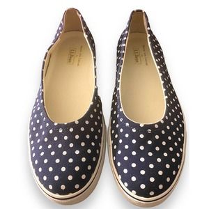 NWOB Maine Isle Blue W/ White PolkaDots Canvas LL Bean SlipOn Shoe Loafer 9M